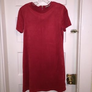 Red velvet shirt dress